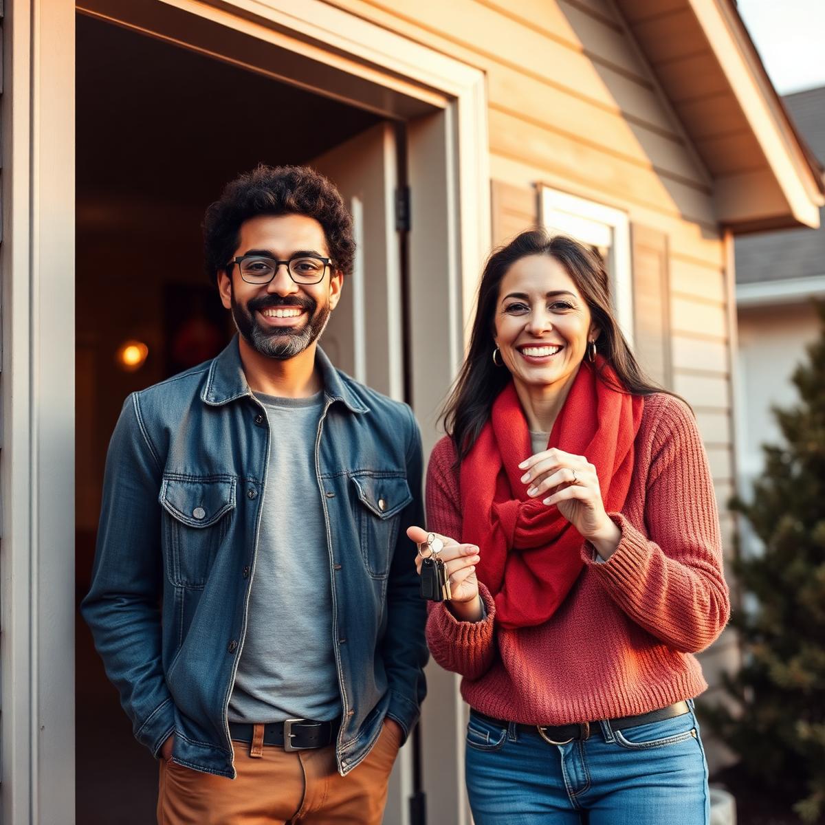 Happy homeowners holding keys